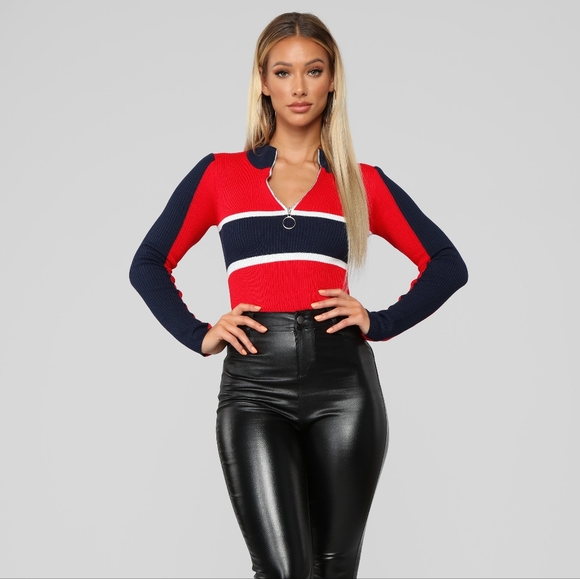 Red and Blue O-Ring Zipper Sweater - Picture 10 of 17